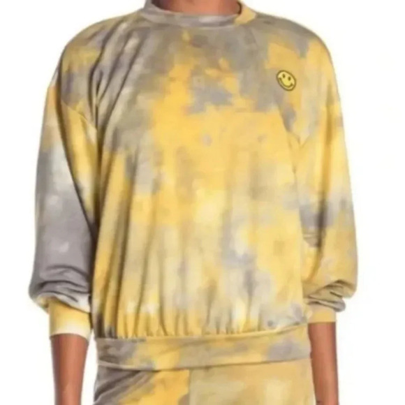 LUSH Tie Dye Smiley Face Long‎ Sleeve Crew Neck Pullover Sweatshirt Top Large - Picture 1 of 11